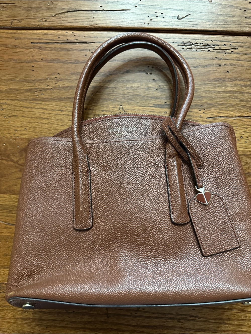 kate spade Brown Pebbled Leather Satchel with Heart Tag